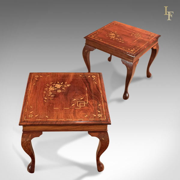 A Pair of Mid-Century Side Tables, Inlaid Asian Walnut - London Fine Antiques