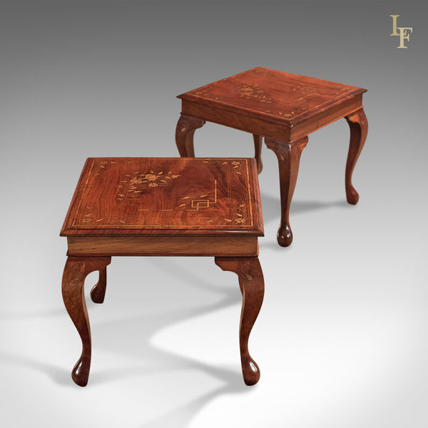 A Pair of Mid-Century Side Tables, Inlaid Asian Walnut - London Fine Antiques