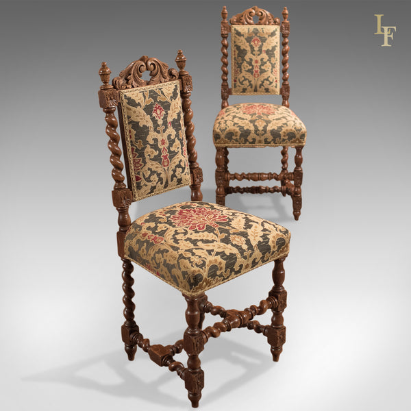 Pair of Antique Hall Chairs, Victorian, Oak, Needlepoint c.1870 - London Fine Antiques