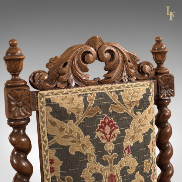 Pair of Antique Hall Chairs, Victorian, Oak, Needlepoint c.1870 - London Fine Antiques