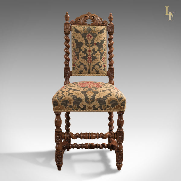 Pair of Antique Hall Chairs, Victorian, Oak, Needlepoint c.1870 - London Fine Antiques