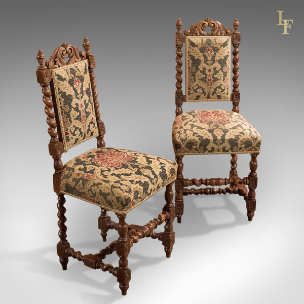 Pair of Antique Hall Chairs, Victorian, Oak, Needlepoint c.1870 - London Fine Antiques
