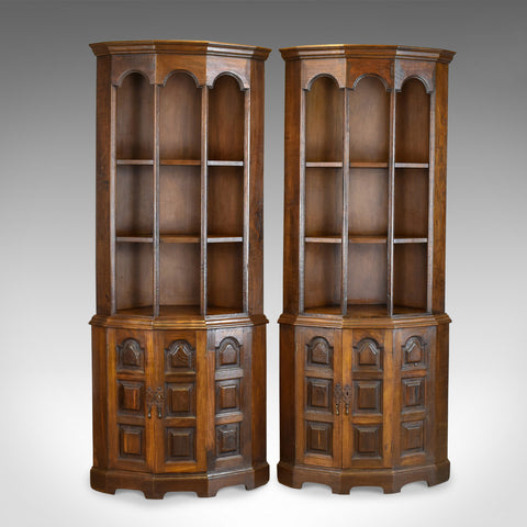 Pair Of Tall, Mid 20th Century Corner Cabinets, Gothic Taste, English, Oak - London Fine Antiques