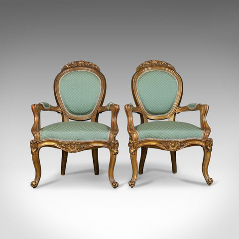 Pair of Antique, Louis XV Revival, Open Armchairs. French, Giltwood, Circa 1900 - London Fine Antiques