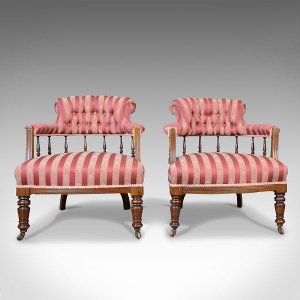 Pair of Antique Salon Chairs, English, Edwardian, Scroll Back Armchairs c.1910 - London Fine Antiques