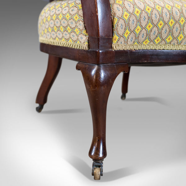Pair of Antique Salon Chairs, English, Victorian, Scroll Back, Armchairs, c.1870 - London Fine Antiques