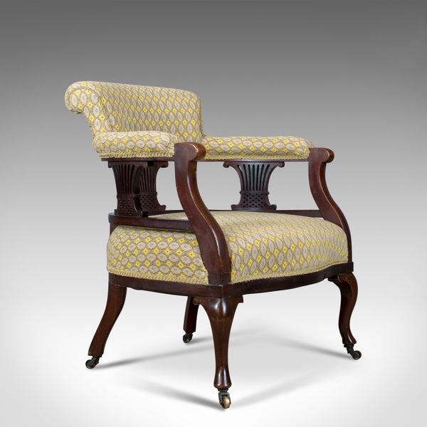 Pair of Antique Salon Chairs, English, Victorian, Scroll Back, Armchairs, c.1870 - London Fine Antiques
