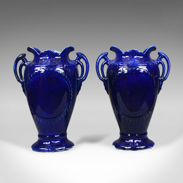 Pair of Decorative Baluster Vases, Ceramic Urns, Gold, Blue, Late 20th Century - London Fine Antiques