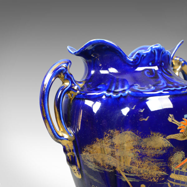 Pair of Decorative Baluster Vases, Ceramic Urns, Gold, Blue, Late 20th Century - London Fine Antiques