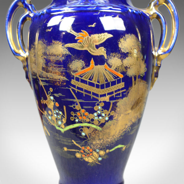 Pair of Decorative Baluster Vases, Ceramic Urns, Gold, Blue, Late 20th Century - London Fine Antiques
