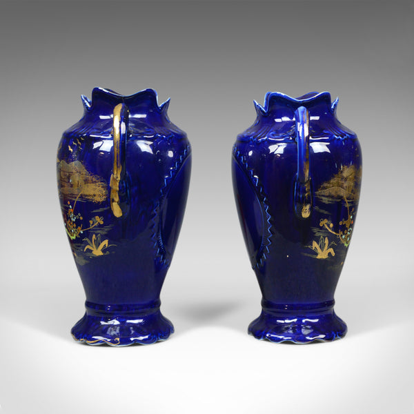 Pair of Decorative Baluster Vases, Ceramic Urns, Gold, Blue, Late 20th Century - London Fine Antiques