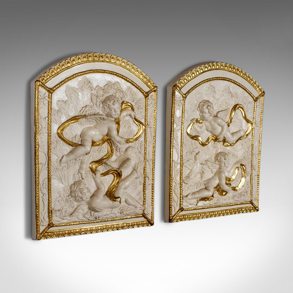 Pair of Decorative Panels, Plaster Reliefs, Putti, Cherubs, Plaques, Late C20th - London Fine Antiques
