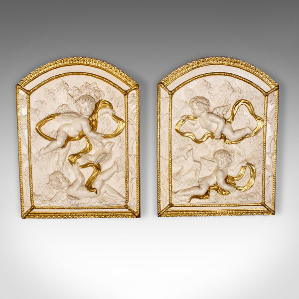 Pair of Decorative Panels, Plaster Reliefs, Putti, Cherubs, Plaques, Late C20th - London Fine Antiques