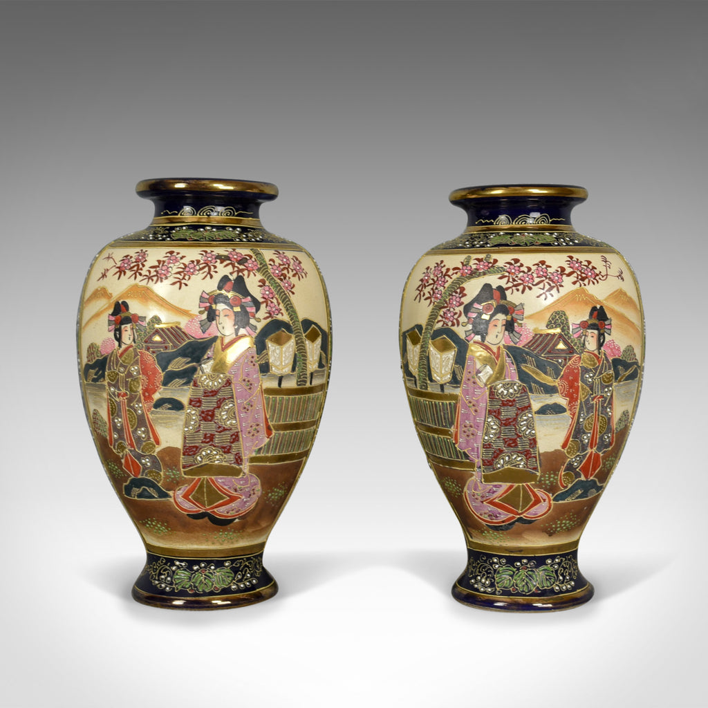 Pair of Japanese Baluster Vases, Ceramic Urns, Late 20th Century - London Fine Antiques