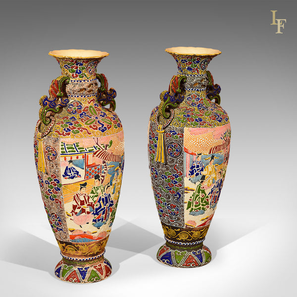 Pair of Antique Vases Japanese Moriage Satsuma - London Fine Antiques