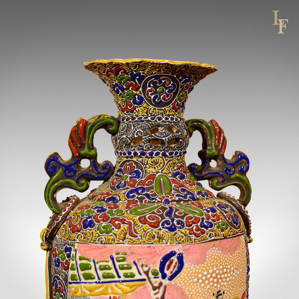 Pair of Antique Vases Japanese Moriage Satsuma - London Fine Antiques