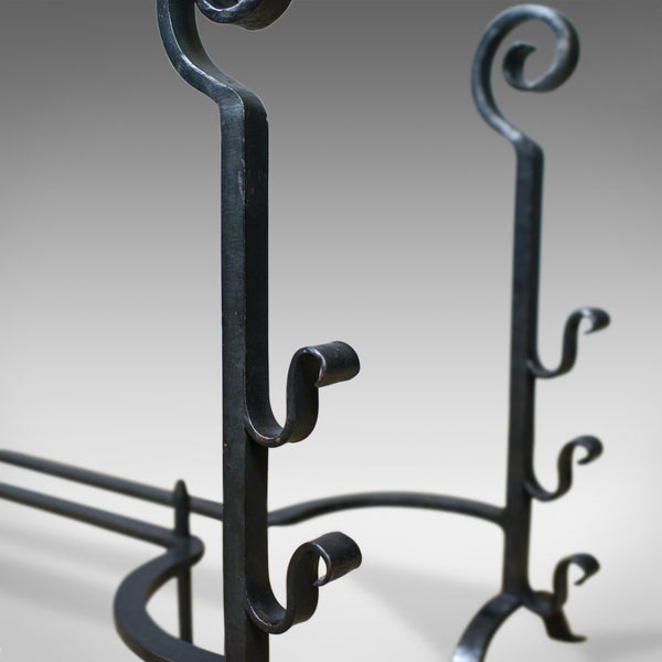 Pair of Large, Gothic, Wrought Iron Fire Dogs, Medieval Revival Andirons C20th - London Fine Antiques