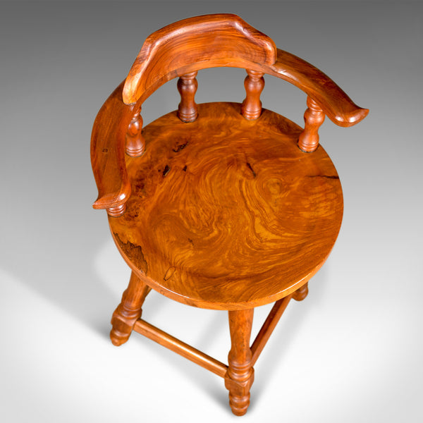 Pair of Large Swivel Bar Stools, Oriental, Tall, Solid, Hardwood Late C20th - London Fine Antiques