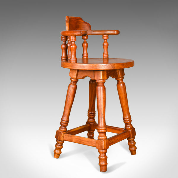 Pair of Large Swivel Bar Stools, Oriental, Tall, Solid, Hardwood Late C20th - London Fine Antiques