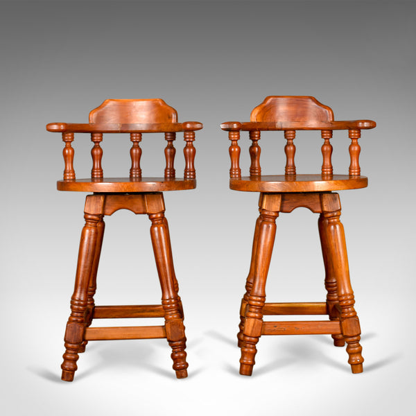 Pair of Large Swivel Bar Stools, Oriental, Tall, Solid, Hardwood Late C20th - London Fine Antiques