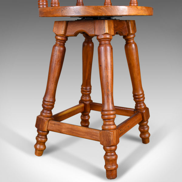 Pair of Large Swivel Bar Stools, Oriental, Tall, Solid, Hardwood Late C20th - London Fine Antiques