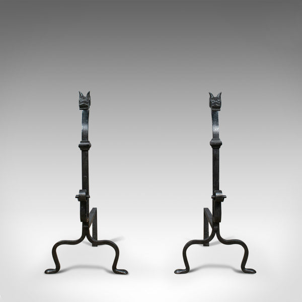 Pair of Large Wrought Iron Firedogs, French, Andirons, Forged, Art Deco C20th - London Fine Antiques