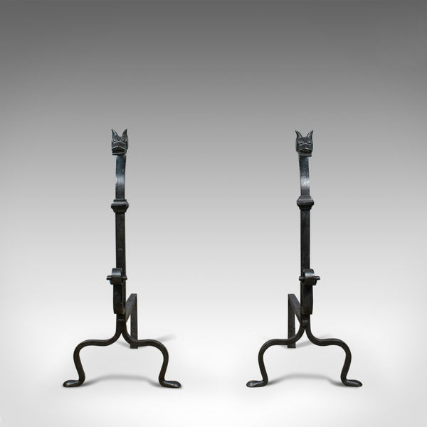 Pair of Large Wrought Iron Firedogs, French, Andirons, Forged, Art Deco C20th - London Fine Antiques