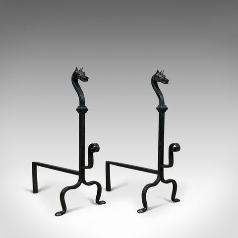 Pair of Large Wrought Iron Firedogs, French, Andirons, Forged, Art Deco C20th - London Fine Antiques
