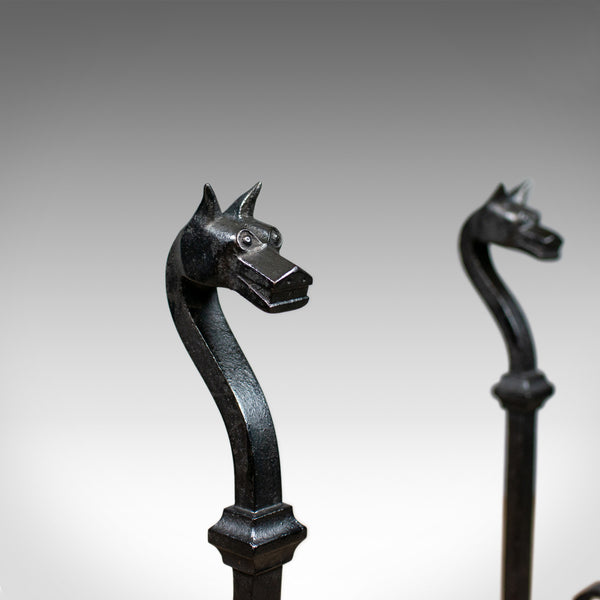 Pair of Large Wrought Iron Firedogs, French, Andirons, Forged, Art Deco C20th - London Fine Antiques