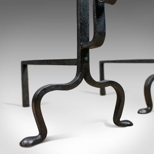 Pair of Large Wrought Iron Firedogs, French, Andirons, Forged, Art Deco C20th - London Fine Antiques