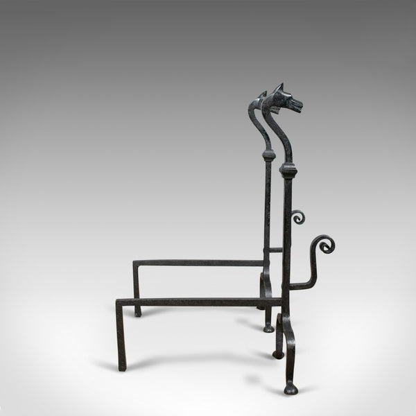 Pair of Large Wrought Iron Firedogs, French, Andirons, Forged, Art Deco C20th - London Fine Antiques