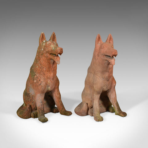 Pair of Life Size Terracotta Alsatian Dogs, German Shepherds, Late C20th - London Fine Antiques