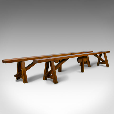Pair of Long Benches, Oak, Pitch Pine, French Provincial Forms, Dining, C20th - London Fine Antiques