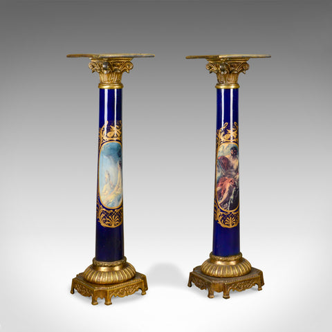Pair of Pedestals, Italian, Brass, Porcelain, Torchere, Stand, Classical, C20th - London Fine Antiques