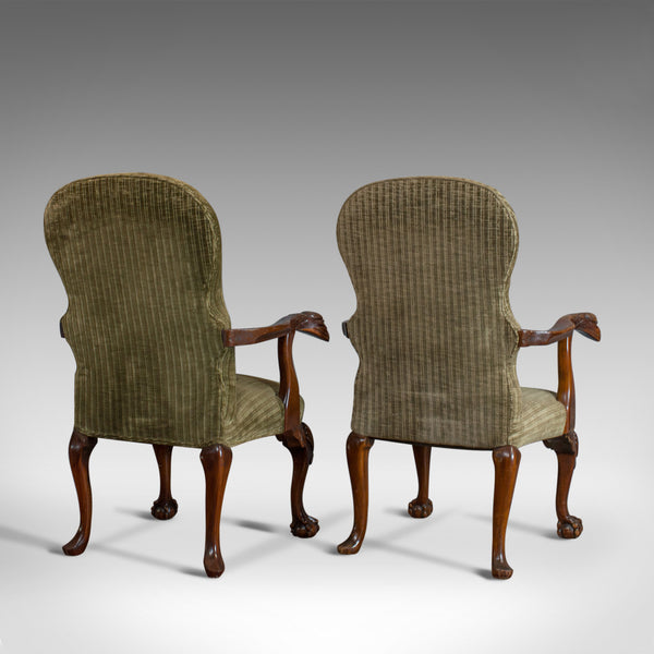 Pair of Victorian Revival Elbow Chairs, Mahogany, Lounge, Armchairs C20th - London Fine Antiques
