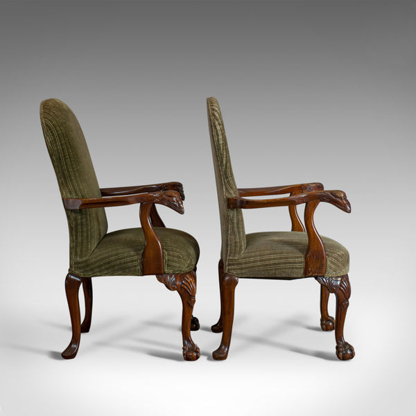 Pair of Victorian Revival Elbow Chairs, Mahogany, Lounge, Armchairs C20th - London Fine Antiques