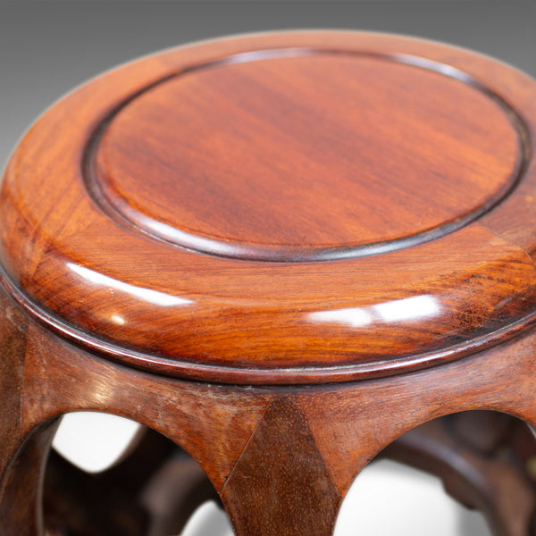 Pair of Vintage Chinese Barrel Side Tables, Huali Rosewood, Stools, C20th - London Fine Antiques