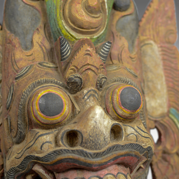Balinese Barong Carved Mask, Decorative, Painted, Wooden Face, Wall Art, C20th - London Fine Antiques