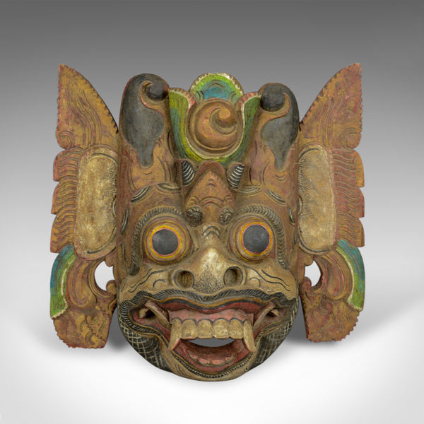 Balinese Barong Carved Mask, Decorative, Painted, Wooden Face, Wall Art, C20th - London Fine Antiques