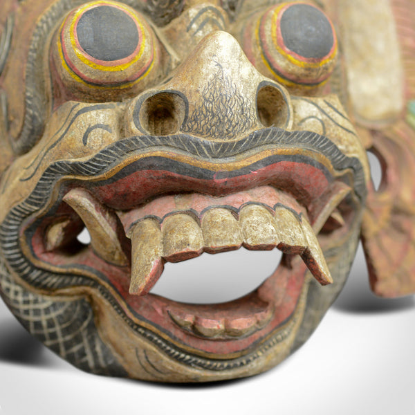 Balinese Barong Carved Mask, Decorative, Painted, Wooden Face, Wall Art, C20th - London Fine Antiques