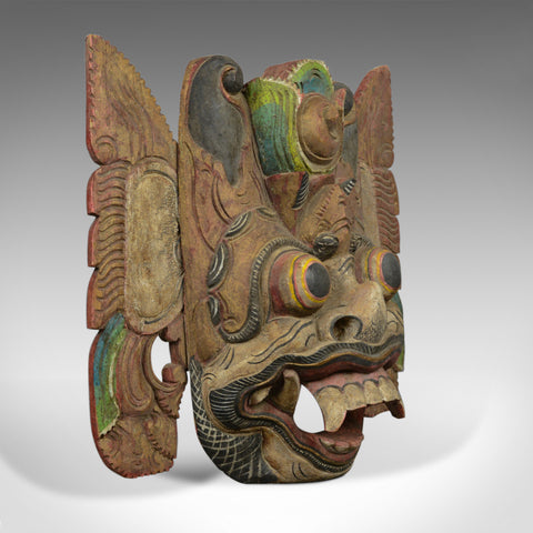 Balinese Barong Carved Mask, Decorative, Painted, Wooden Face, Wall Art, C20th - London Fine Antiques