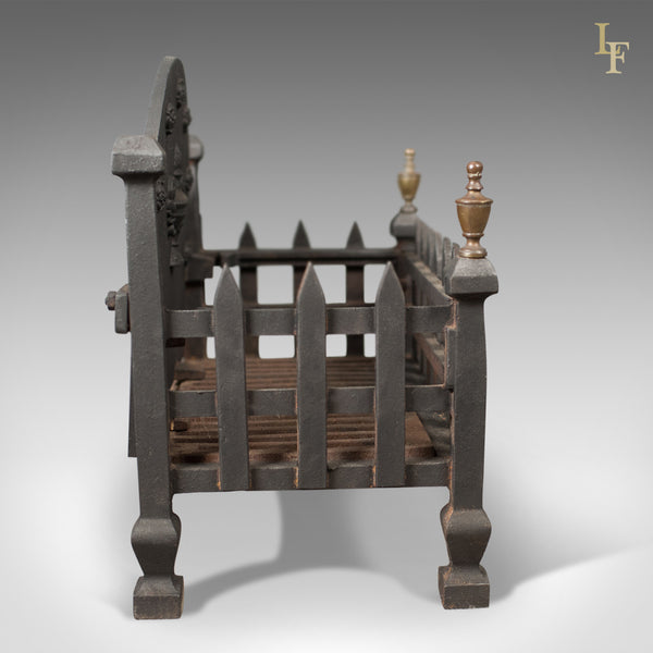Victorian Antique Fire Basket on Stand, Cast Iron Grate - London Fine Antiques