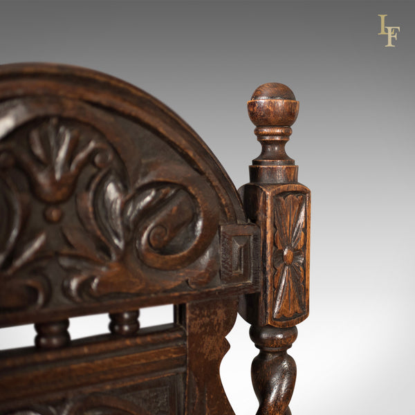 Antique Flemish Hall Chair, Carved Oak c.1900 - London Fine Antiques