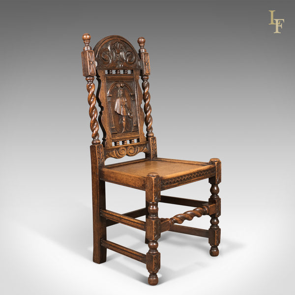 Antique Flemish Hall Chair, Carved Oak c.1900 - London Fine Antiques