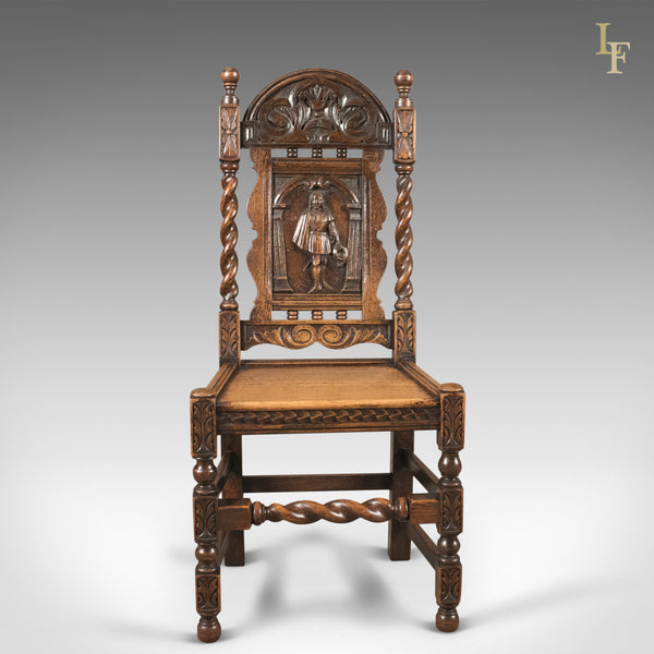 Antique Flemish Hall Chair, Carved Oak c.1900 - London Fine Antiques
