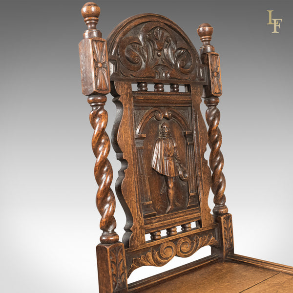 Antique Flemish Hall Chair, Carved Oak c.1900 - London Fine Antiques