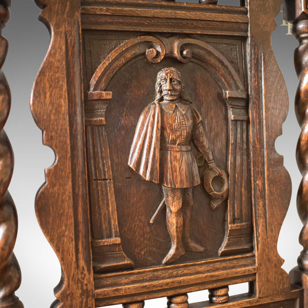 Antique Flemish Hall Chair, Carved Oak c.1900 - London Fine Antiques