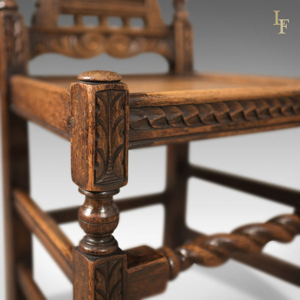 Antique Flemish Hall Chair, Carved Oak c.1900 - London Fine Antiques