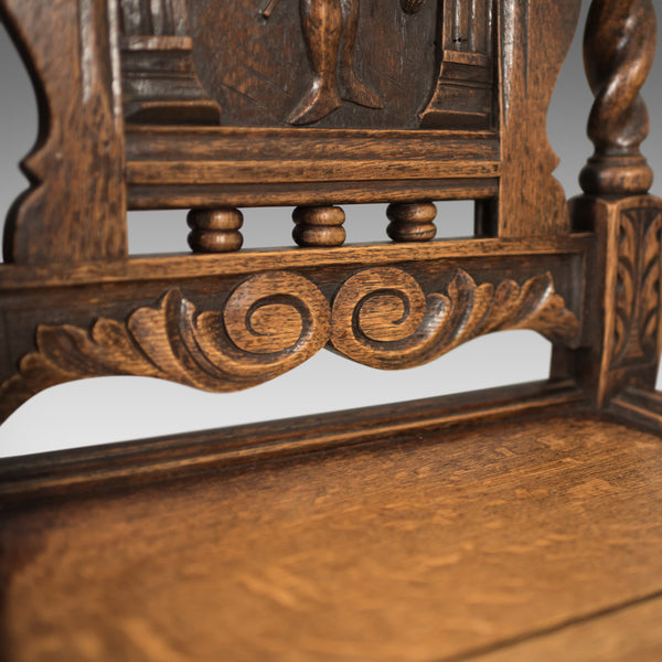Antique Flemish Hall Chair, Carved Oak c.1900 - London Fine Antiques