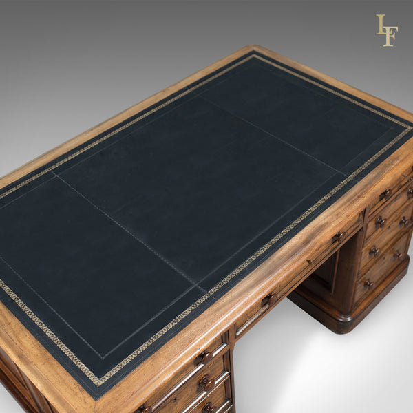 Large Antique Pedestal Desk, English, Mahogany, Victorian, Partners c.1860 - London Fine Antiques